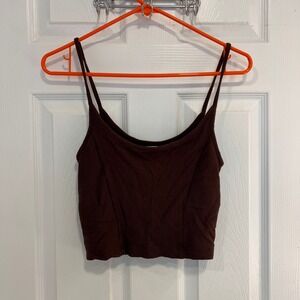 Urban Outfitters Brown Ribbed Cropped Cami Tank Top Corset Seam Medium